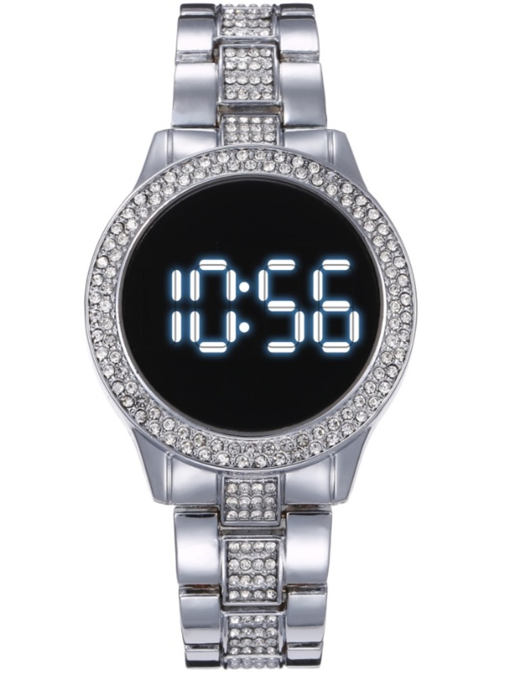 Unisex Women’s & Men Gold Crystal Rhinestone Round LED Metal Strap Timer Watch - Picture 5 of 10